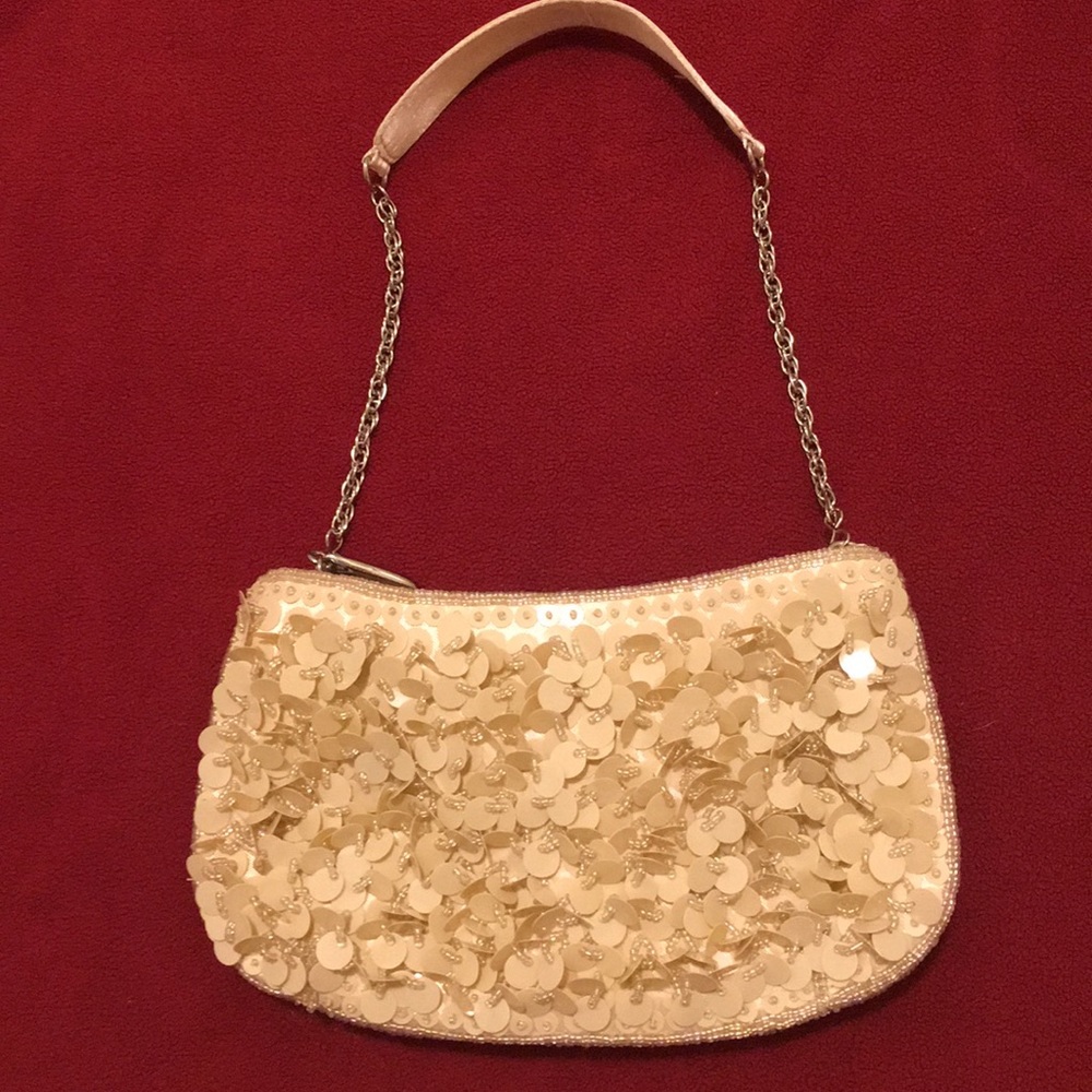 Adorable sequined mini/bag w/silver chain EUC